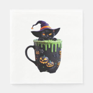 Guardanapo De Papel Mata de café com bruxa-do-halloween - Gato preto-b