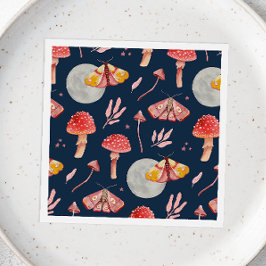 Guardanapo De Papel Matemática mágica e padrão de cogumelos. Noite de 