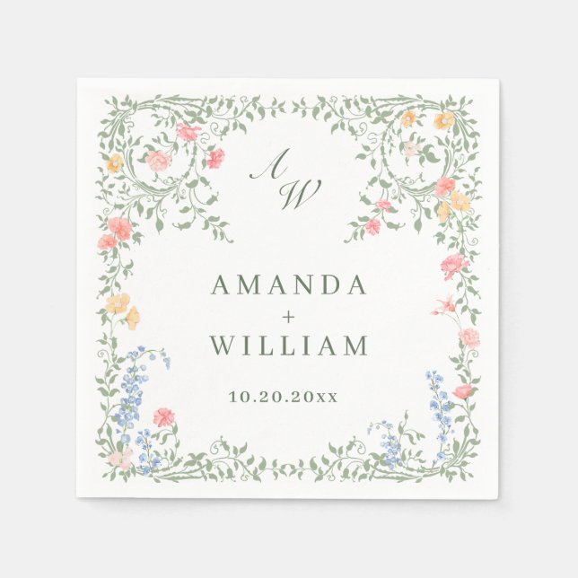 Guardanapo De Papel Meadow Pastel Rosas Franceses Casamento Floral (Frente)