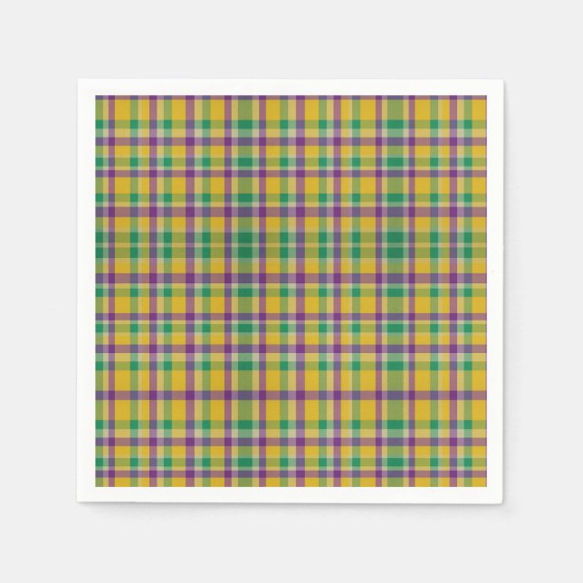 Guardanapo De Papel Medalha colorida Mardi Gras Gingham (Frente)
