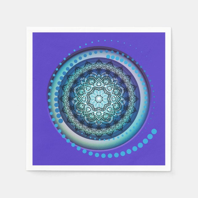 Guardanapo De Papel Medalhão Azul Roxo Verde Espiral Napkins (Frente)