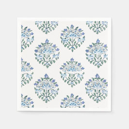 Guardanapo De Papel Medalhão de Mão Bloco Azul, Fundo Marfim
