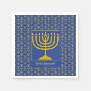 Guardanapo De Papel Médio Azul Personalizável  Chanukah  MENORAH