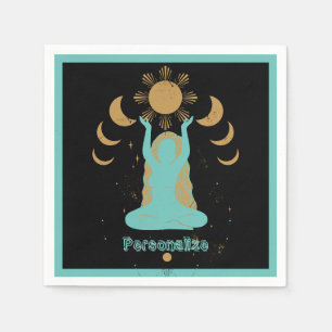 Guardanapo De Papel Meditação Zen Yoga Dourada Teal Black Personalizad