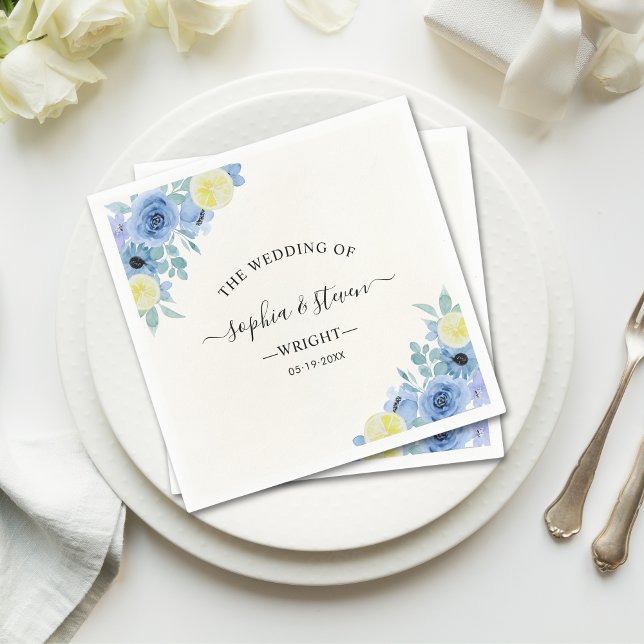 Guardanapo De Papel Mediterranean Blue & Lemon Wedding (Criador carregado)