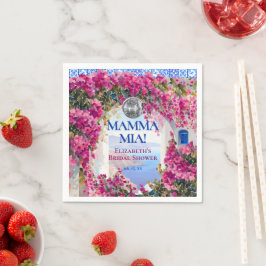 Guardanapo De Papel Mediterranean Blue Tiles Pink Flowers Disco Ball