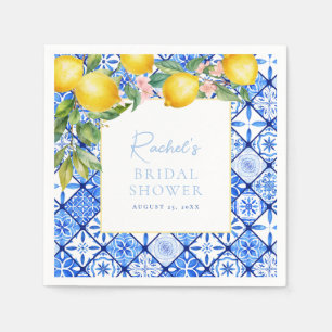 Guardanapo De Papel Mediterraneano Limões Azulejos Azuis Chá de Noiva