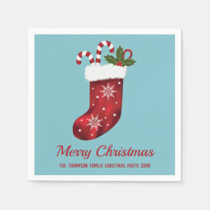 Guardanapo De Papel Meia de Natal Vermelha em Azul com Texto Personali
