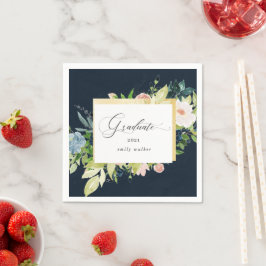 Guardanapo De Papel Meia-Noite Azul Blush Graduação Floral Napkins
