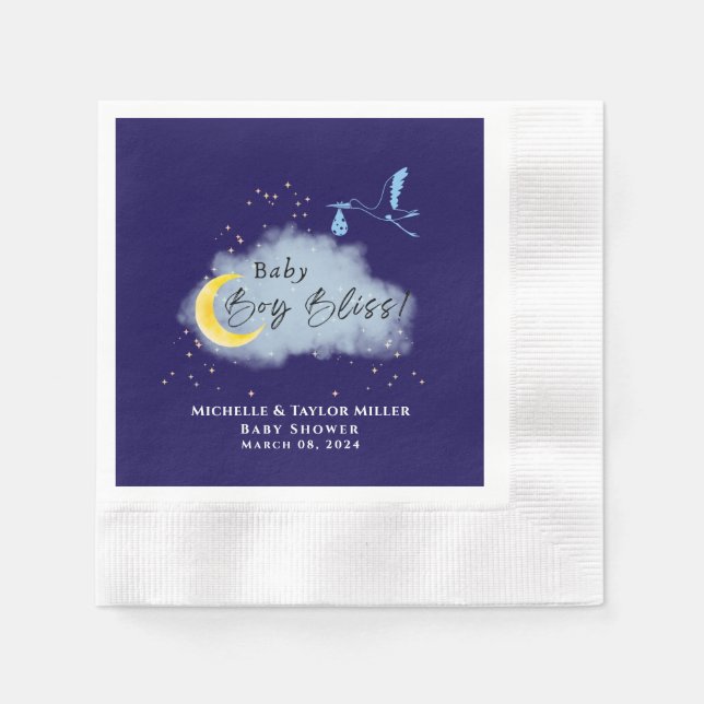 Guardanapo De Papel Meia-noite Blue Starlit Baby Boy Stork (Frente)