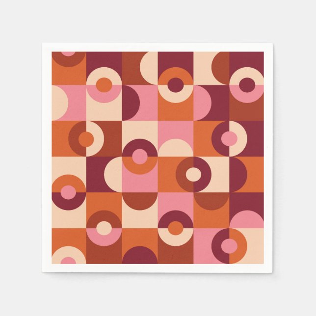 Guardanapo De Papel Meio século círculos meio rosa laranja bege (Frente)