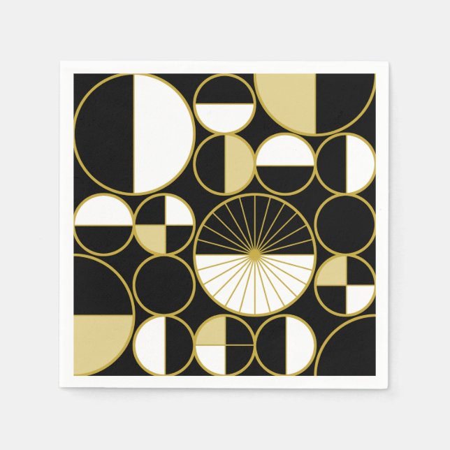 Guardanapo De Papel Meio século Círculos Modernos Metade preto Dourado (Frente)