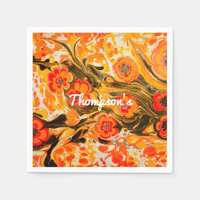 Guardanapo De Papel Meio século de Mod Personalizado Flores Laranja Am (Frente)