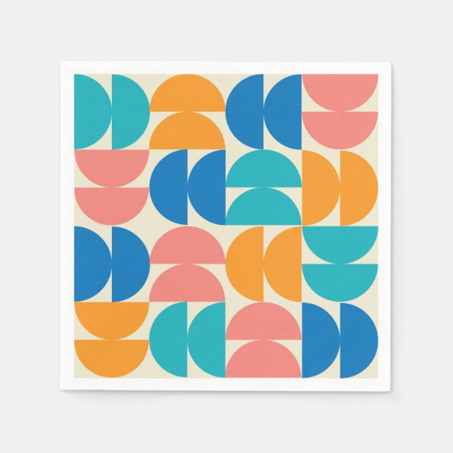 Guardanapo De Papel Meio Século Meios Círculos em laranja azul coral (Frente)