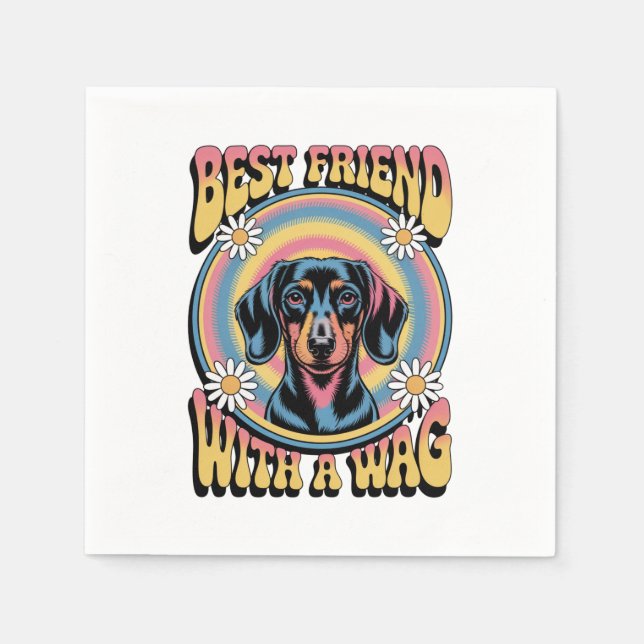 Guardanapo De Papel Melhor amigo Dachshund com um abanar (Frente)