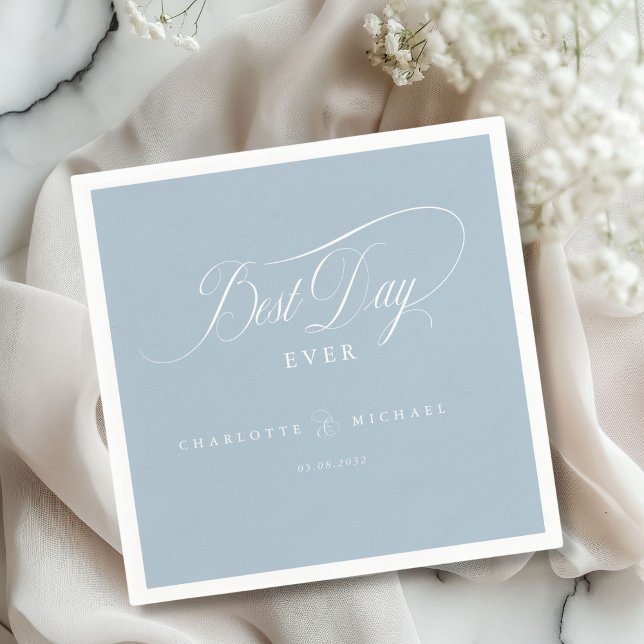 Guardanapo De Papel MELHOR DIA DE TODOS! Elegante, Casamento (BEST DAY EVER! Elegant, Wedding Napkin with your name and date.)