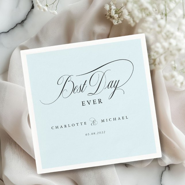 Guardanapo De Papel MELHOR DIA DE TODOS! Elegante, Casamento (Elegant, "BEST DAY EVER! " Wedding Napkin with your name and date.)