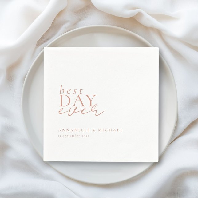 Guardanapo De Papel MELHOR DIA DE TODOS! Moderno, Mínimo, Branco, Casa (BEST DAY EVER! Modern, Minimal, White, Wedding Napkins with your name and date.)