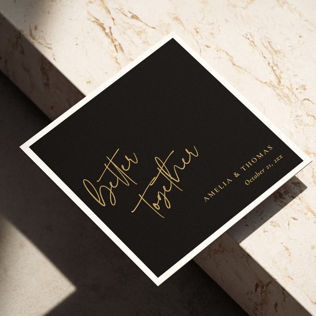 Guardanapo De Papel Melhor Juntos Casamento Dourado Elegante Com Mão (Personalized Better Together Elegant Gold Hand-Lettered Wedding Napkin)