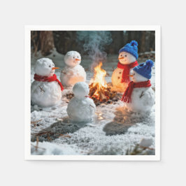 Guardanapo De Papel Melting Snowmen Around a Campfire