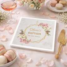 Menina Batismo Mármore Floral Orquídeas Dourado Ge