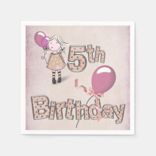 Guardanapo De Papel menina com aniversário do balão 5o