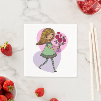 Guardanapo De Papel Menina Com Flores