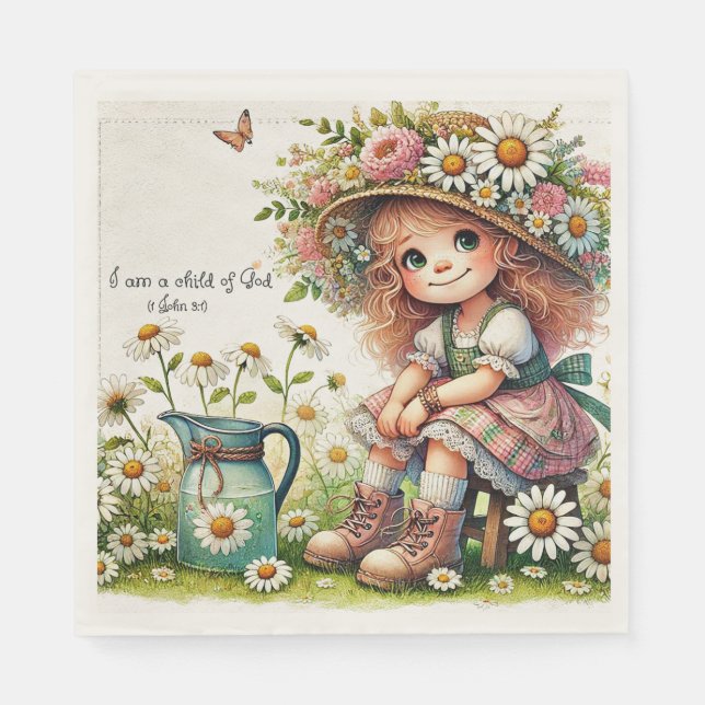 Guardanapo De Papel Menina da flor de Deus criança (Frente)