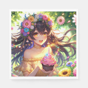 Guardanapo De Papel Menina de animação bonito com aniversário de Cupca