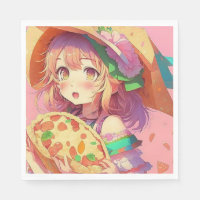 Menina de animação bonito segurando pizza