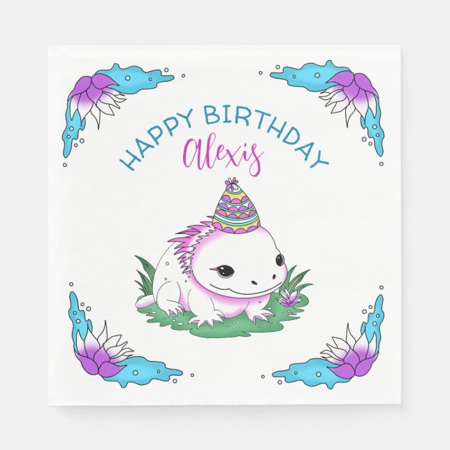 Guardanapo De Papel Menina de Aniversário Personalizada Axolotl Pensad (Frente)