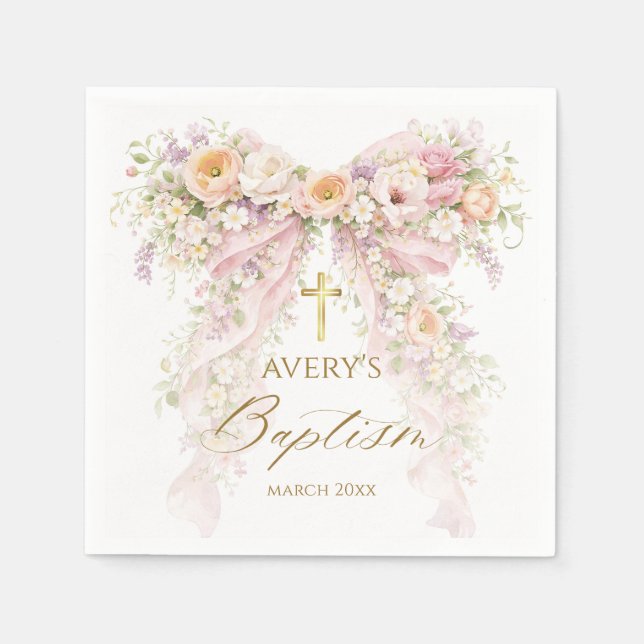 Guardanapo De Papel Menina de Arco Floral Bloom Batismo (Frente)
