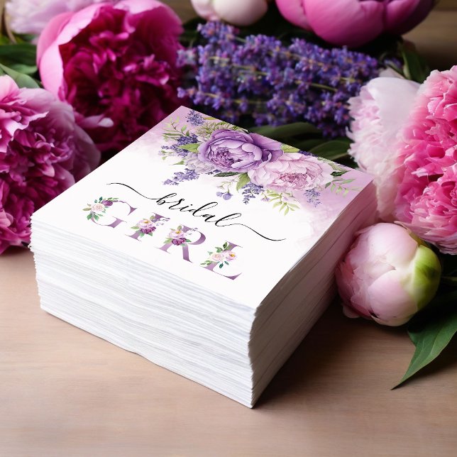 Guardanapo De Papel Menina de Chuveiro Nupcial de Flores de Jardim Rox (Purple And Pink Garden Flowers Bridal Shower Girl Napkins)