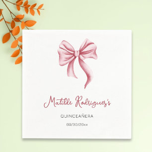 Guardanapo De Papel Menina de Laço Rosa Quinceanera Aniversário