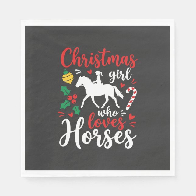 Guardanapo De Papel Menina de Natal que Ama Cavalos (Frente)