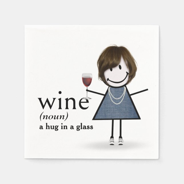 Guardanapo De Papel Menina de Palito com Vinho Tinto (Frente)