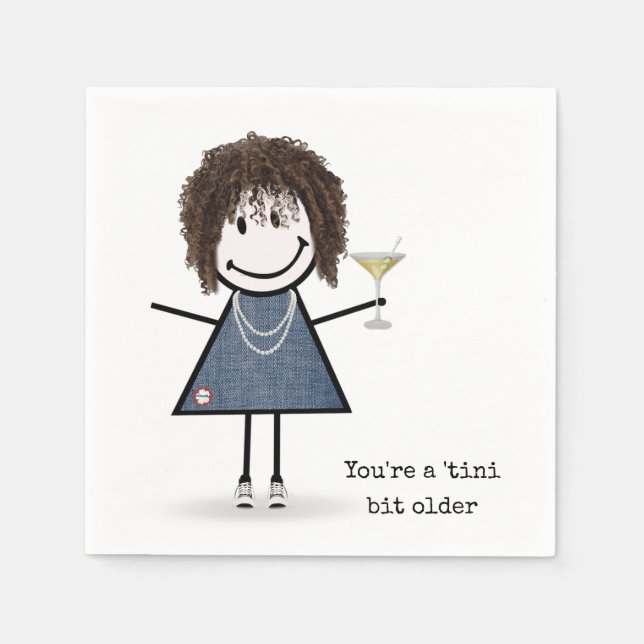 Guardanapo De Papel Menina de palito de aniversário com Martini (Frente)