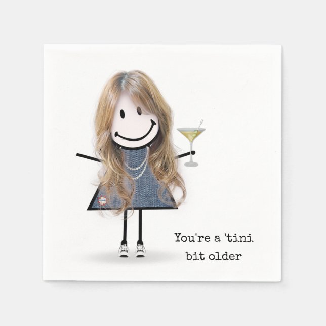 Guardanapo De Papel Menina de palito de aniversário com Martini (Frente)