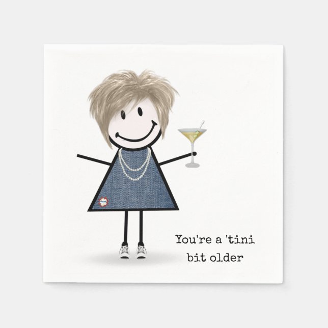 Guardanapo De Papel Menina de palito de aniversário com Martini (Frente)