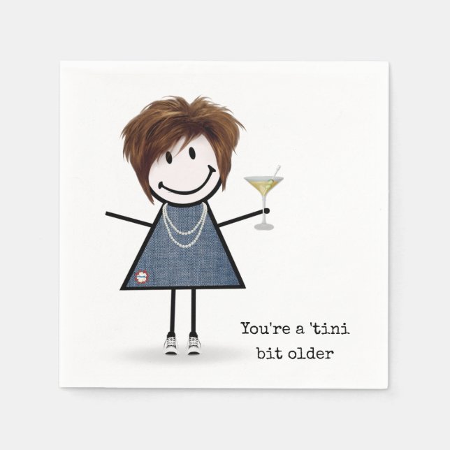 Guardanapo De Papel Menina de palito de aniversário com Martini (Frente)