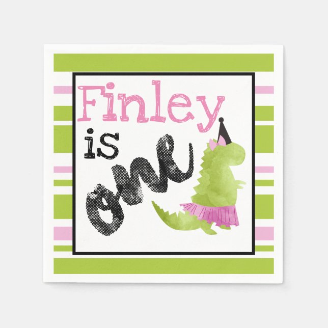 Guardanapo De Papel Menina Dinossaur Tutu Dinossaur Ballerina Rosa (Frente)