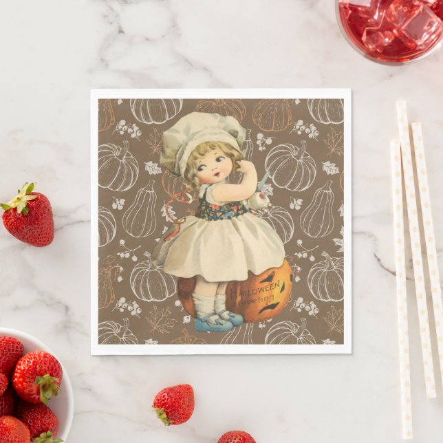 Guardanapo De Papel Menina Esculpindo Maçã no Halloween (Insitu)