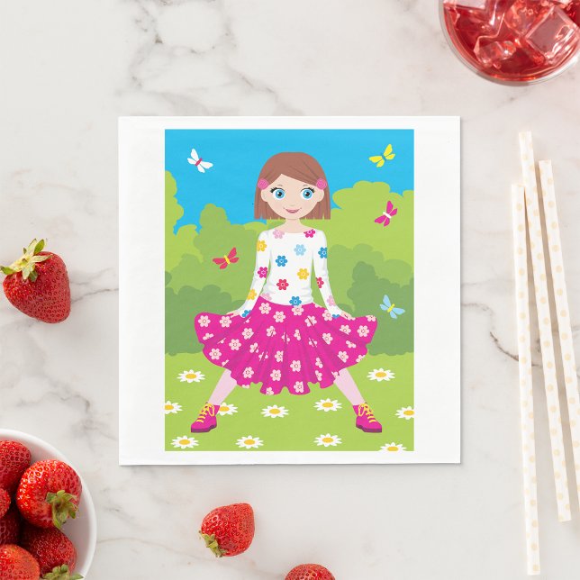 Guardanapo De Papel Menina Feliz com Flores e Borboletas (Criador carregado)
