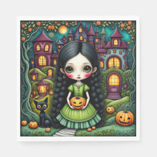 Guardanapo De Papel Menina Gótica Fofa Abóbora Vila Halloween