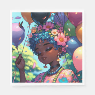 Guardanapo De Papel Menina Negra bonito com Aniversário