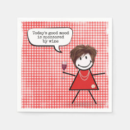 Guardanapo De Papel Menina Palito Com Copo de Vinho Sobre Xadrez