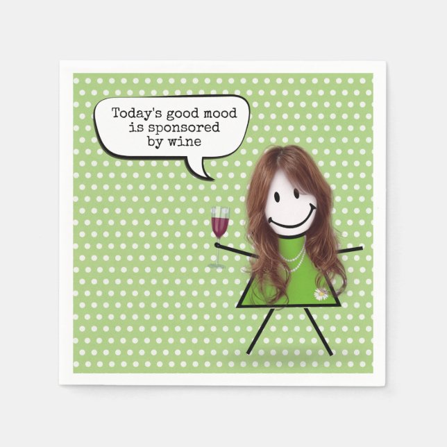 Guardanapo De Papel Menina Palito com Vinho e Citação (Frente)