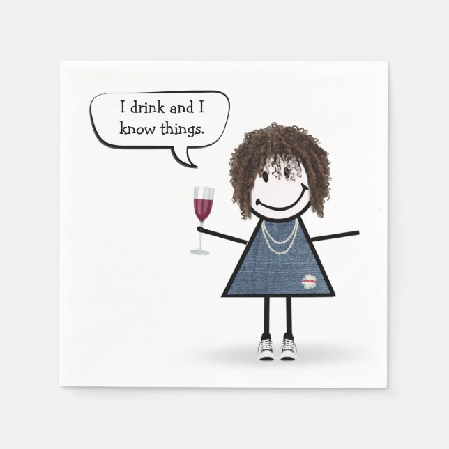 Guardanapo De Papel Menina Palito de Sneakers com Vinho Tinto  (Frente)