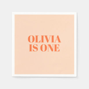 Guardanapo De Papel Menina Primeiro Aniversário Peach Modern