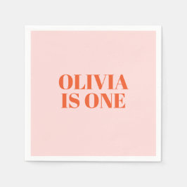 Guardanapo De Papel Menina Primeiro Rosa de Aniversário e Tipografia V